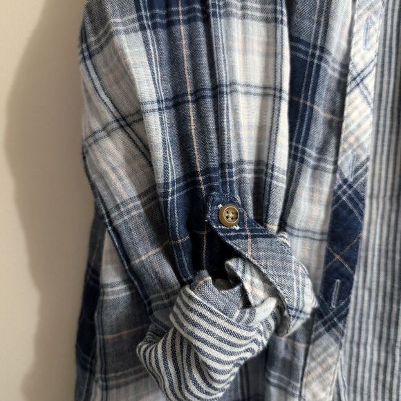 Cotton gauze plaid airy button down tunic shirt size s - Picture 9 of 12